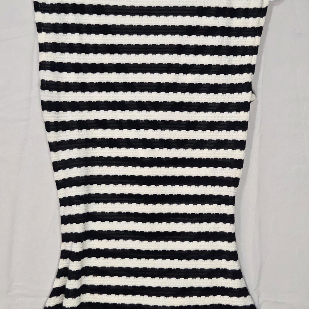Ann Taylor Black White Striped Textured Wrap Top Small Chic Stretch Blouse - Picture 6 of 6